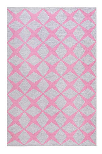 Esprit Home, Moderner Kurzflor Teppich - Läufer aus Baumwolle für Wohnzimmer, Flur, Schlafzimmer, Tender Love, Caledon (120 x 170 cm, Sand grau rosa)