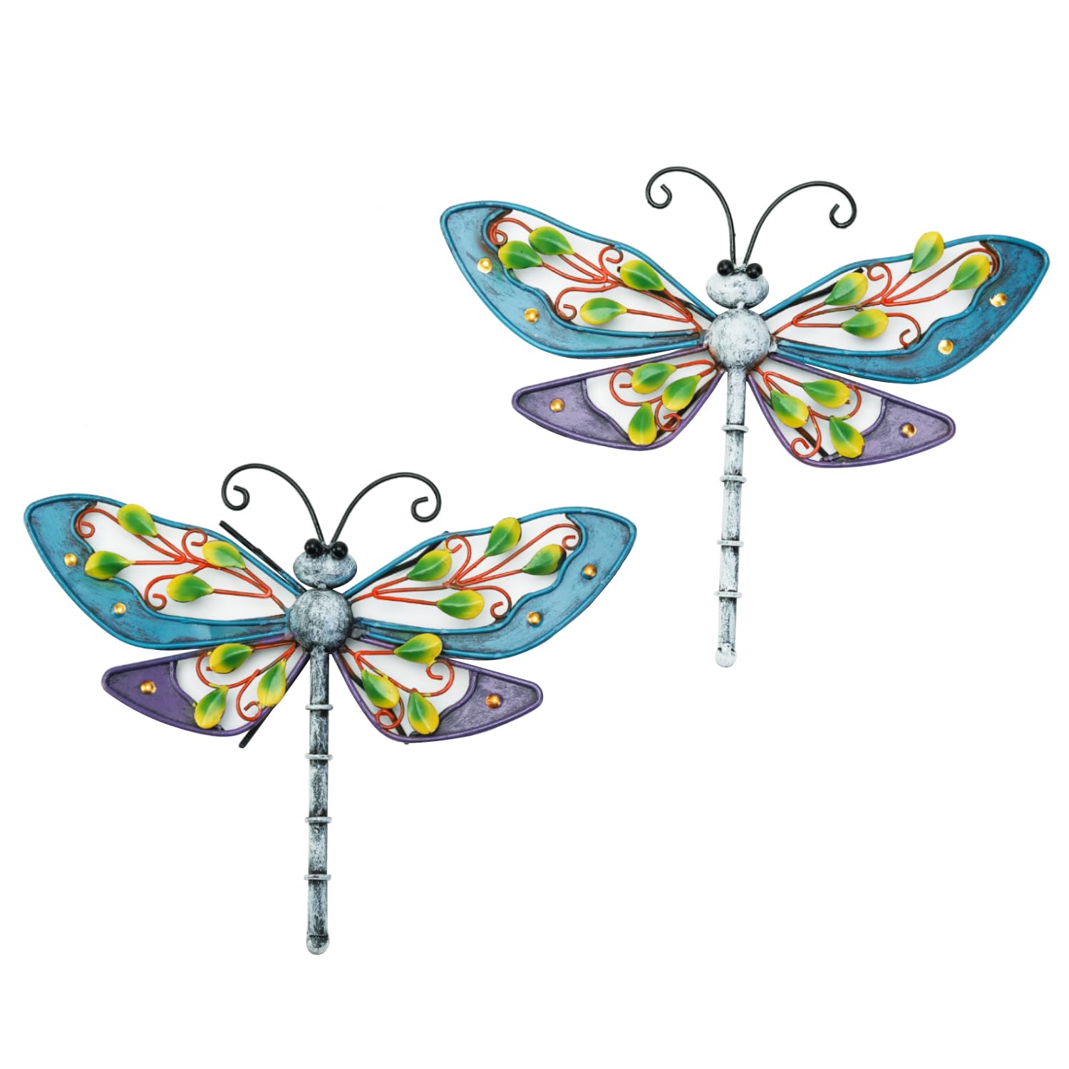 Sungmor 2 PACK mehrfarbige Libelle Wandbehang Art Decor - 29 × 23CM Constructed Metal Graceful Dragonfly - Wandbehang Kunstfiguren für Garden Patio Yard Home Ornaments