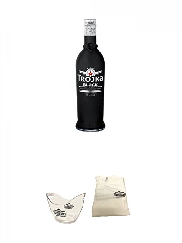 Trojka Beerenlikör mit Wodka BLACK 0,7 Liter + Trojka Flaschenkühler Acryl 1 Stück + Trojka T-Shirt weiß Gr. XL Gratis Zugabe