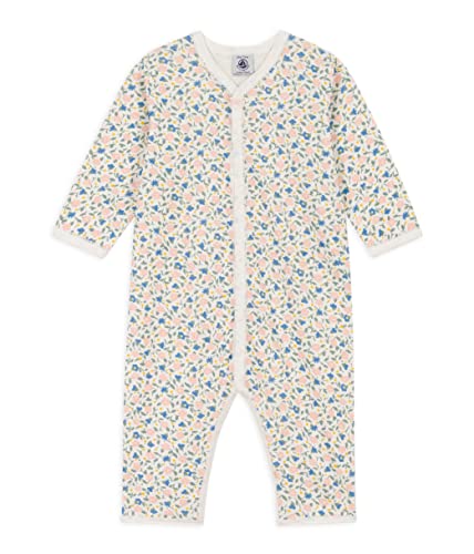 Petit Bateau Baby Mädchen Pyjama ohne Fuß für einen guten Schlaf, Weiss Marshmallow / Mehrfarbig, 3 Monate