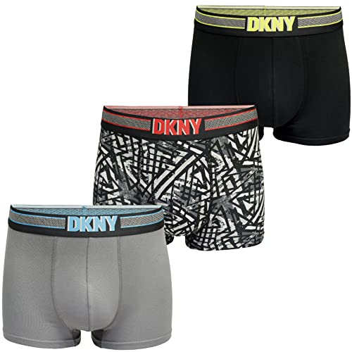 DKNY Herren Mens Premium Supersoft Modal Cotton Boxer Trunks Multipack of 3 L Boxershorts, Monmouth-Black/Print/Lead, L (3er Pack)