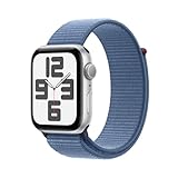 Apple Watch SE (2. Generation, 2023) (GPS, 44 mm) Smartwatch mit Aluminiumgehäuse in Silber und Sport Loop in Winterblau. Fitness- und Schlaftracker, Unfallerkennung, Herzfrequenzmesser, CO₂ neutral