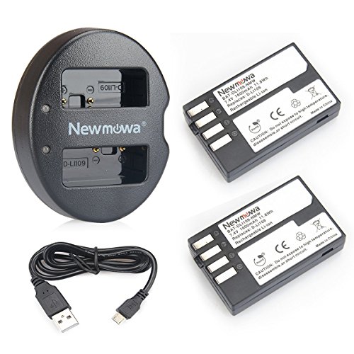 Newmowa Ersatz Akku D-LI109 (2er Pack) und Tragbar Micro USB Ladegerät Kit für Pentax D-Li109 Pentax K-R KP K-30 K-50 K-500 K-S1 K-S2