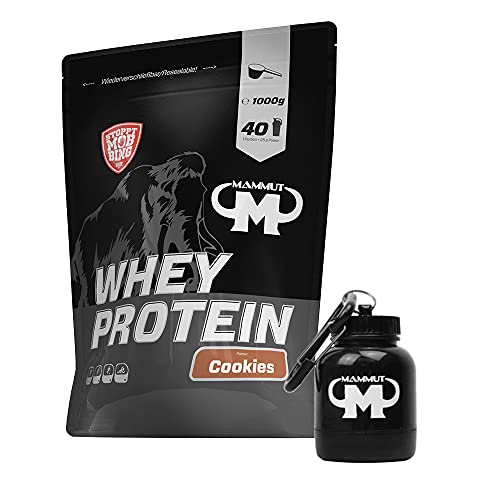 1kg Mammut Whey Protein Eiweißshake - Set inkl. Protein Shaker, Riegel, Powderbank oder Tasse (Cookies, Gratis Mammut Powderbank)
