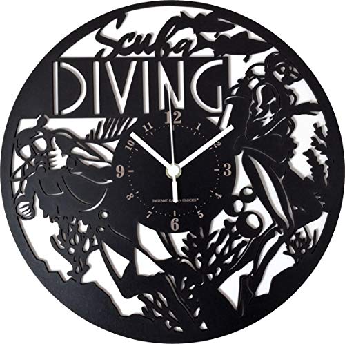 Instant Karma Clocks Wanduhr Scuba Diving Unterwasser-Schwimmer, Geschenkidee, HDF-Holz, Schwarz