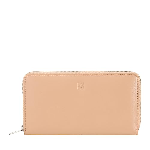 DuDu Große Bunte Damenbrieftasche RFID in echtem Leder mit Rundum - Reißverschluss Puder rosa