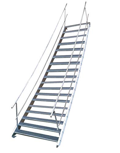 Stahltreppe Industrietreppe Aussentreppe Treppe 18 Stufen-Breite 80cm Variable Geschosshöhe 299-360cm vezinkt mit beidseitigem Geländer