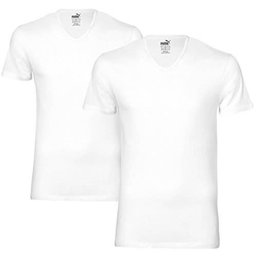 Puma Herren 4er Pack T-Shirt V-Neck Kurzarm Einfarbig V-Ausschnitt, 300 - White, S