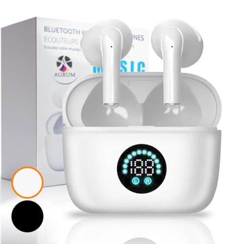 AURUM Modell 2024 SX-25 Kabellose In Ear Kopfhörer Bluetooth 5.3,ENC Lärmreduzierung,Ausgezeichneter Klang,Kopfhörer In Ear für hervorragende Audioqualität (Weiß)