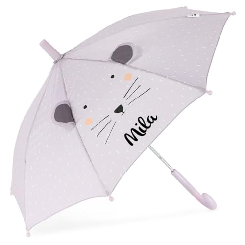 Personalisierter Kinderregenschirm mit Namen, Trixie Tier-Design, Ideal für kleine Kinderhände, Stockschirm für Kinder, Kinderfreundliches Öffnen und Schließen, personalisierbar mit Namen (Maus)