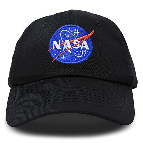 DALIX NASA Hat Baseball Cap Washed Cotton Embroidered Logo Pigment Dyed, Schwarz, Einheitsgröße