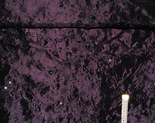 belldessa 1 m * 1,40 m - Stoff - TAFT - lila/violett - mit Pailletten & Perlen Stickerei - Blumen & Blüten - Blumenranken - Taftstoff - edel schimmernd changieren..