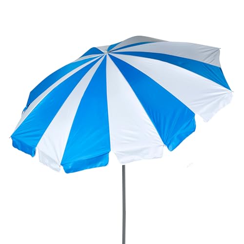 AKTIVE Strandschirm, 200 cm, blaue und weiße Streifen, Stahlmast, neigbar und höhenverstellbar, Oxford-Polyestergewebe, UV50-Schutz, Tragetasche, große Sonnenschirme (62345), blau