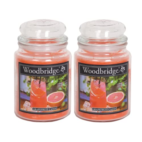 Woodbridge Duftkerze im Glas mit Deckel | 2er Set Grapefruit Cassis | Duftkerze Fruchtig | Kerzen Lange Brenndauer (130h) | Duftkerze groß | Kerzen Rot (565g)