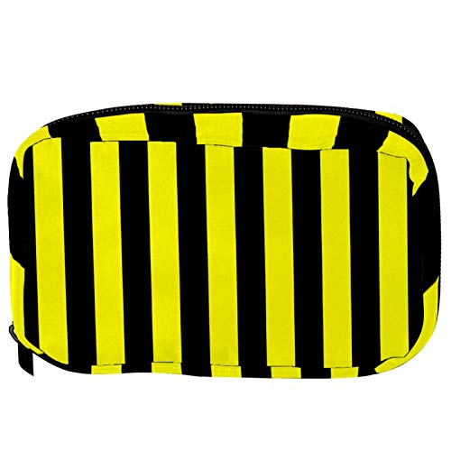 Kosmetiktasche gestreift schwarz gelb handliche Kulturtasche Reisetasche Oragniser Make-up Tasche für Frauen Mädchen