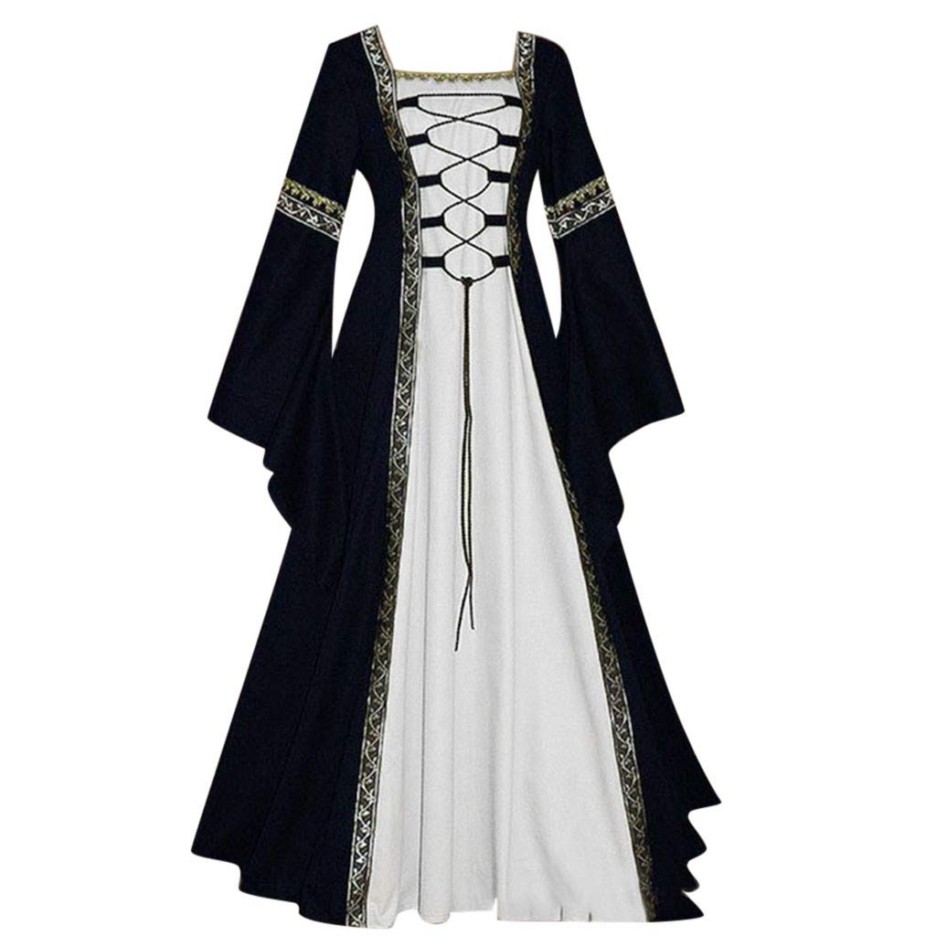 PPangUDing Mittelalter Kleid Damen Retro Gothic Steampunk Trompetenärmel Gericht Stil Prinzessinkleid Abendkleider Viktorianischen Prinzessin Renaissance Rockabilly Mit Schnürung Cosplay Kostüm