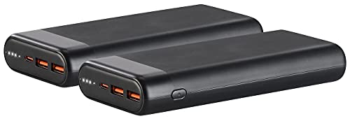 reVolt Powerbank USB 3.0: 2er-Set USB-Powerbank mit 20 Ah, Quick Charge u. USB C PD bis 65 Watt (Powerbank Power-Delivery)