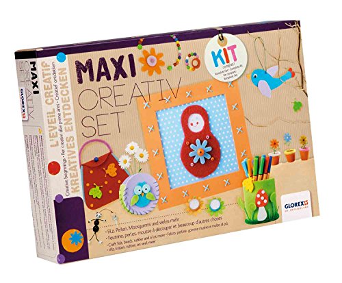 GLOREX 6 1214 071 - Maxi Creativ Set, umfangreiches Bastelset mit Filz, Moosgummi, Biegeplüsch, Perlen, Kordeln, Schnittmuster und vielem mehr, ideal für das Basteln mit Kindern