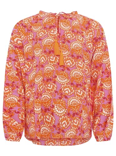 Zwillingsherz Viskose Bluse für Damen Frauen - Hochwertiges Langarm Oberteil Top Shirt Hemd - Kordel mit Tasseln Armbündchen Blumen - Frühling Sommer