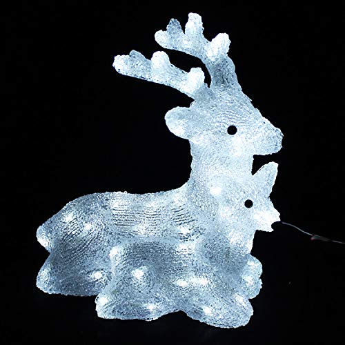 Weihnachtsdekoration LED Hirsch mit Rehkitz Acryl Beleuchtung Figur kaltweiß 60 LEDs Strombetrieb Außenbeleuchtung
