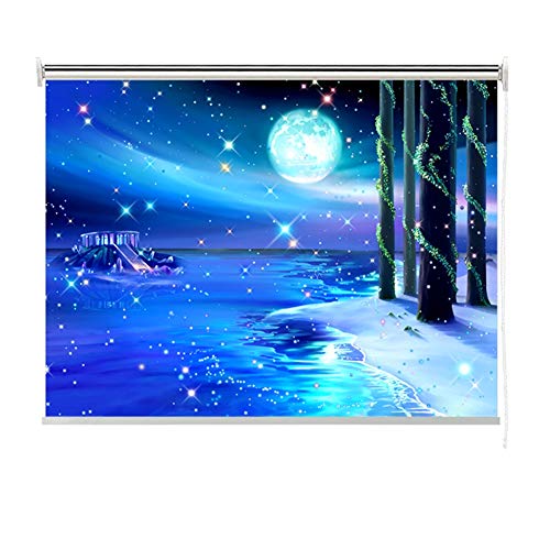 HWF Verdunkelungsrollo Blackout Rollo Fensterrollos im Nachthimmel Stars Moon Design für Kinder Schlafzimmer Badezimmer Kinderzimmer, 60cm / 80cm / 100cm / 120cm / 140cm Breite (Size : 140x160cm)