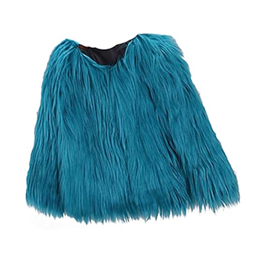 PengGengA Kunstfelljacke für Damen Langarm Warm Einfarbig Kunstpelz Mantel mit Hakenverschlüsse (Blau, L)