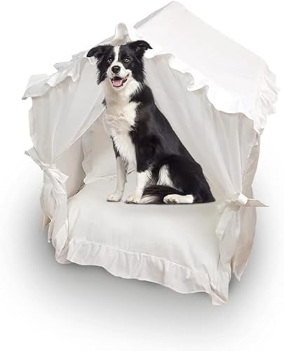 Sport Tent Haustierbett Höhle Hundehütten für drinnen Hunde Welpen & Katzen Zelt mit Kissen Prinzessin Bett Haustierhaus waschbare Hundebetten XS, weiß, 0