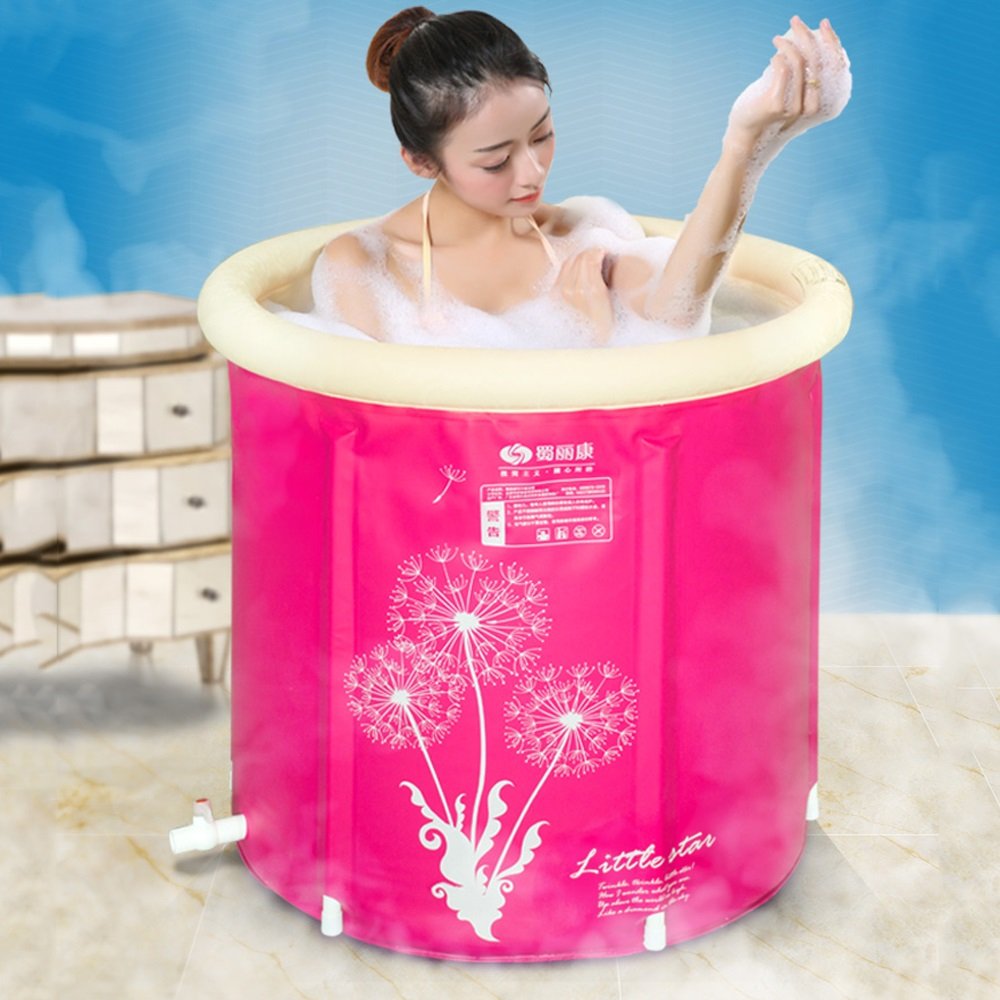 PPBathtub Runde Form Badewanne Barrel Erwachsene Klapphalterung Badewanne Kunststoff Home SPA Badewanne Körper Aufblasbare Badewanne Dickere Isolierung (Farbe : Pink, größe : 65 * 70cm)