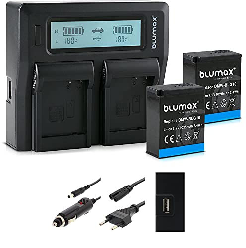 Blumax 2X Akku ersetzt Panasonic DMW-BLG10e 1025mAh + LCD Doppelladegerät Lumix DC GX9 TZ202 TZ91 DMC TZ101 TZ81 GF6 GX7 GX80 LX100