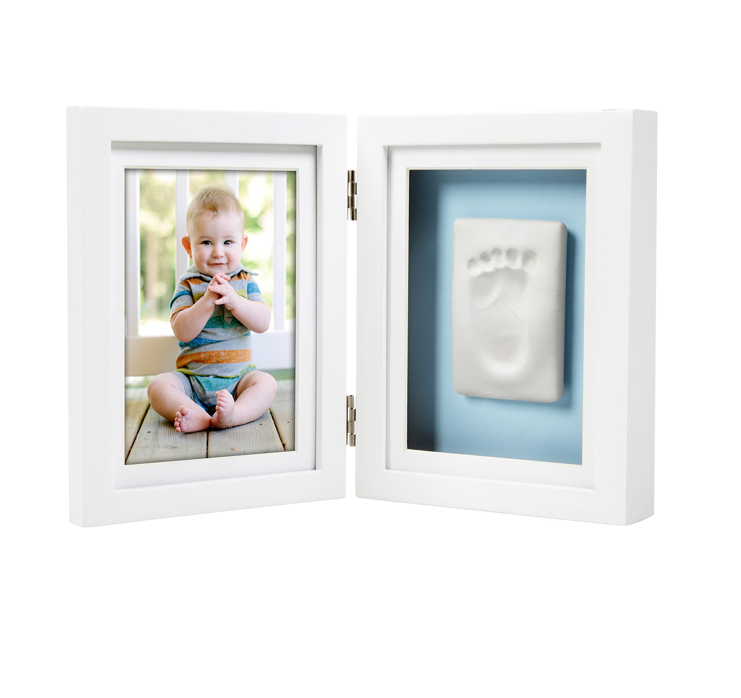 Pearhead Babyprints Newborn Baby Handprint and Footprint Desk Photo Frame & Impression Kit, Excellent Mothers Day, Baptism or Christening Gift, White