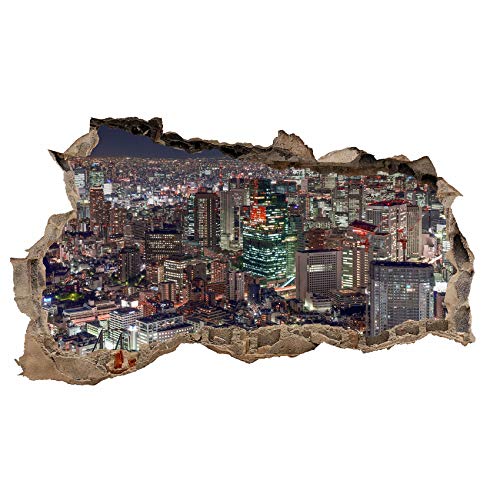 3D Wandtattoo Mauerloch Wandsticker Wandaufkleber Durchbruch Städte Landschaft selbstklebend H 60 x B 100 Schlafzimmer Wohnzimmer (WL25 Tokyo)
