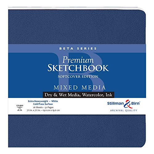 Stillman & Birn Square Softcover Sketchbook, Beta Series, 26 Sheets of Extra Heavyweight White Paper, Cold Press Surface, 7.5 x 7.5 inches (301750S)