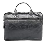 dbramante1928 - Kronborg Laptoptasche 16 Zoll für Damen und Herren - Tasche mit strukturierten Ledergriffen und einem verstellbaren Schultergurt - Aus echtem Vollnarbenleder - Schwarz