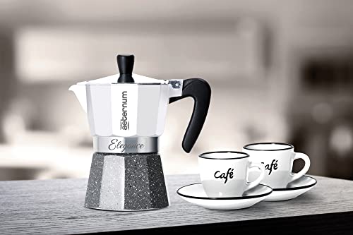 Bialetti Elegance Espressokocher Set 3 Tassen mit 2 Untertassen, Aluminium, Mehrfarbig, 30 x 20 x 15 cm, 6-Einheiten
