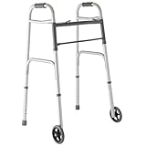 Medline Two-Button Folding Walker with Wheels, 5 inch by Medline