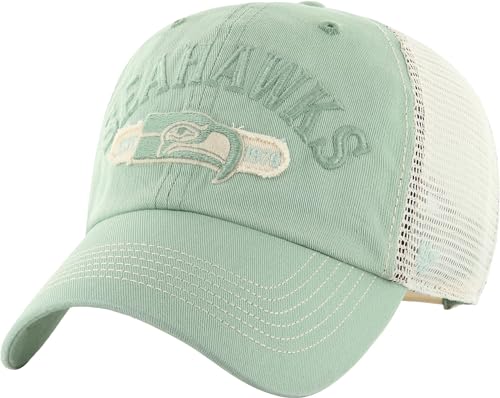 47 Brand Herren Riverbank Trucker Clean Up Snapbank Cap – NFL Mesh Low Profile Dad Hat, Seattle Seahawks, Eukalyptus, Einheitsgröße