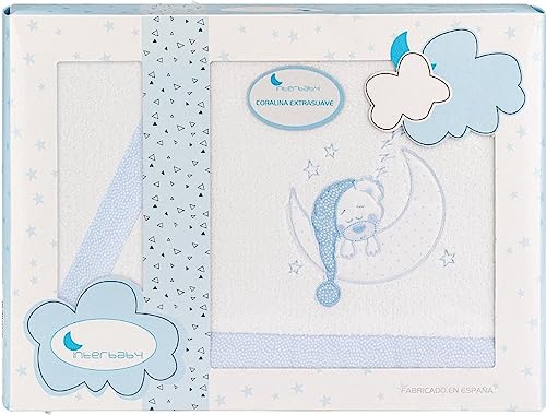 Interbaby Spannbettlaken für den Winter, aus Coralina-Stoff, für Kinderwagen, (Spannbettlaken, Bettlaken, Kissenbezug), Blau