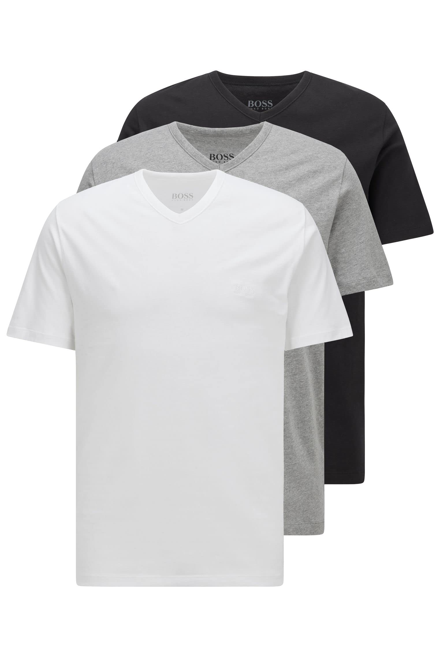 BOSS Herren Classic T-Shirts Kurzarm Shirts Pure Cotton V-Neck 3er Pack, Farbe:Mehrfarbig, Artikel:-999 Black/White/Grey, Größe:S