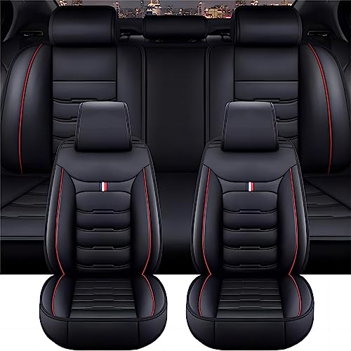 INTCHE Autositzbezüge Full Set für Audi Q4 e-Tron SUV 2021 2022 2023 2024, Wasserdichtes Autositzbezüge, Universell Sitzbezug Auto Sitzschoner,Black-Red