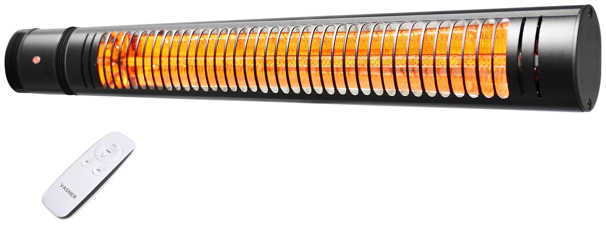 VASNER SlimLine X20 – Infrarotstrahler im Slim-Design, 2000 Watt Outdoor Heizstrahler, elektrischer Terrassenstrahler mit 5 Heizstufen & Fernbedienung, ideal für Terrasse & Außenbereich (Schwarz)