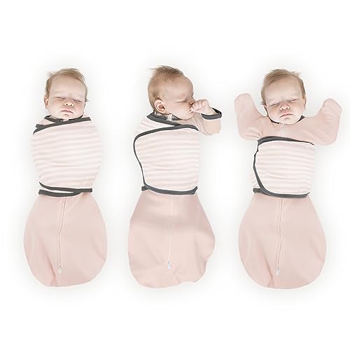 Amazing Baby Omni Swaddle Sack with Wrap & Arms Up Sleeves & Mitten Cuffs, Pink Stripes, Small 0-3 Months