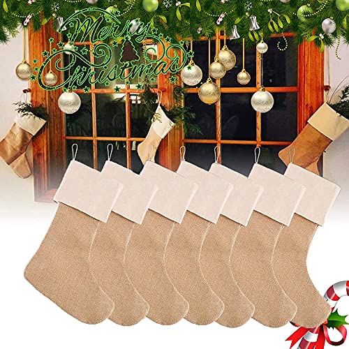 Cratone 7 Stück Weihnachtsstrümpfe Sackleinen Kamin Weihnachtssocken Nikolausstiefel zum Befüllen & Aufhängen für Weihnachtsdeko als Geschenk, Süßigkeiten, DIY Craft