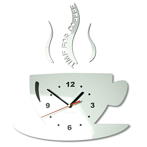TASSE Time for coffee (Zeit für Kaffee) Moderne Küche Wanduhr weiß, 3d römisch, wanduhr deko