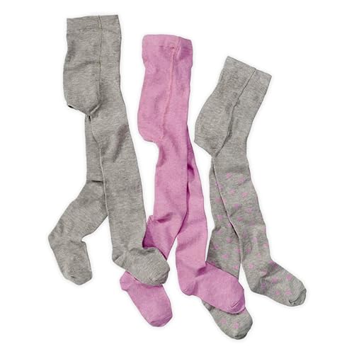 wellyou, Kinder-Strumpfhosen für Mädchen 3er Set, Baby-Strumpfhosen rosa, grau mit Punkten, hoher Baumwoll-Anteil, Größe 98-104