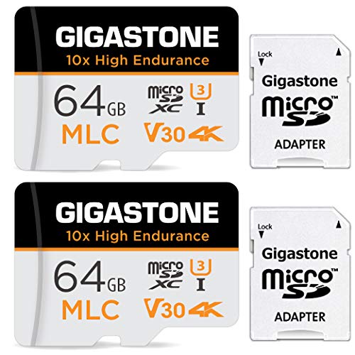 Gigastone 64GB 2-Pack MLC Micro SD Card, 10x High Endurance 4K Video Recording, Security Cam, Dash Cam, Surveillance Compatible 95MB/s, U3 C10