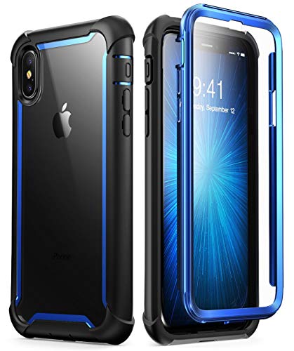 i-Blason iPhone X Hülle iPhone XS Hülle [Ares] Handyhülle 360 Grad Schutzhülle Bumper Case Transparent Cover mit eingebautem Displayschutz für iPhone X / iPhone XS 5.8 Zoll, Blau