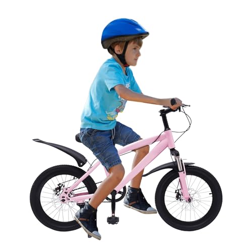 NaMaSyo Fahrrad Kinder 18 Zoll Mountainbike Kinderfahrrad MTB mit Federgabel Jugend Jungen Mädchen MTB Fahrrad Rad Bike ab 5 Jahre (Rosa)