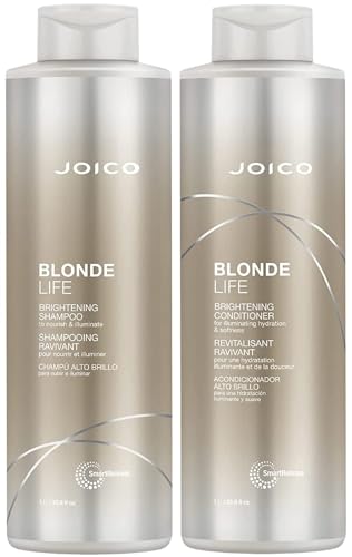 Joico Blonde Life aufhellendes Shampoo & Pflegespülung, 1000 ml, 2er-Set + inklusive Pumpen, für Blondes/Graues/Platinfarbenes Haar, mit Anti-Rotstich-Effekt