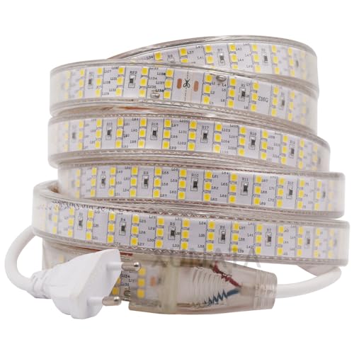 Xunata Drei Reihen 220V 2835 SMD 276leds / m IP65 Wasserdicht,Kein Selbstklebender,Flexibles LED Lichtschlauch für Küche Stairway Home Weihnachten Party Deko (Warmweiß, 100M)
