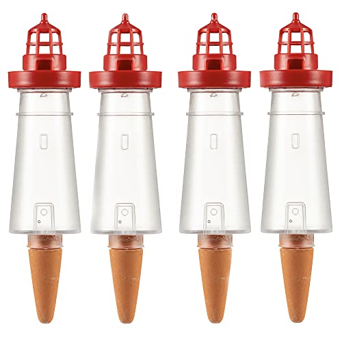 Scheurich 4X Wasserspender Lighthouse M Red Leuchtturm 210ml | Pflanzen Deko aus Keramik Ceramics Bewässerungskugel